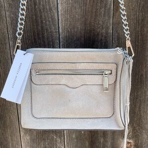 Rebecca Minkoff Grey Suede Leather Avery Crossbody Bag with Chain Strap NWT